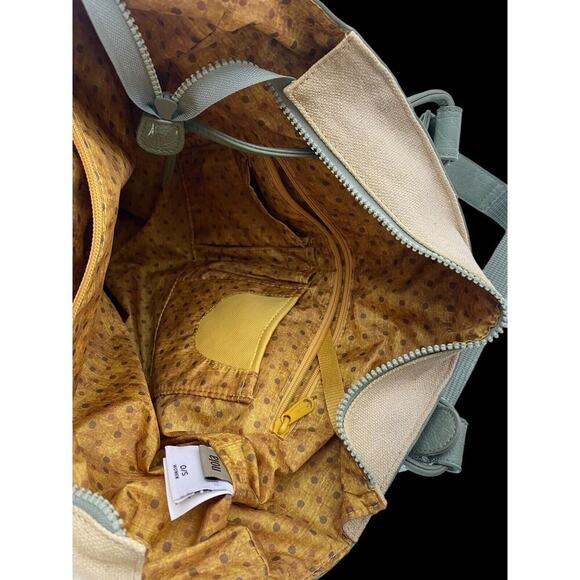 Sherpani Nola Large Shoulder Tote Bag Laptop Briefbag Leather Canvas Green Beige - Picture 15 of 16